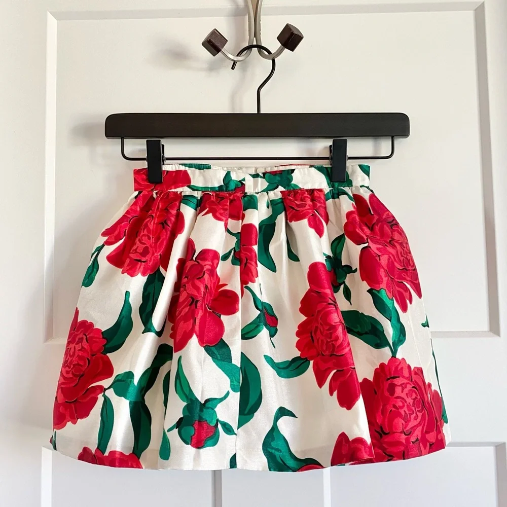 Gymboree Red Floral Skirt with Green Leaves